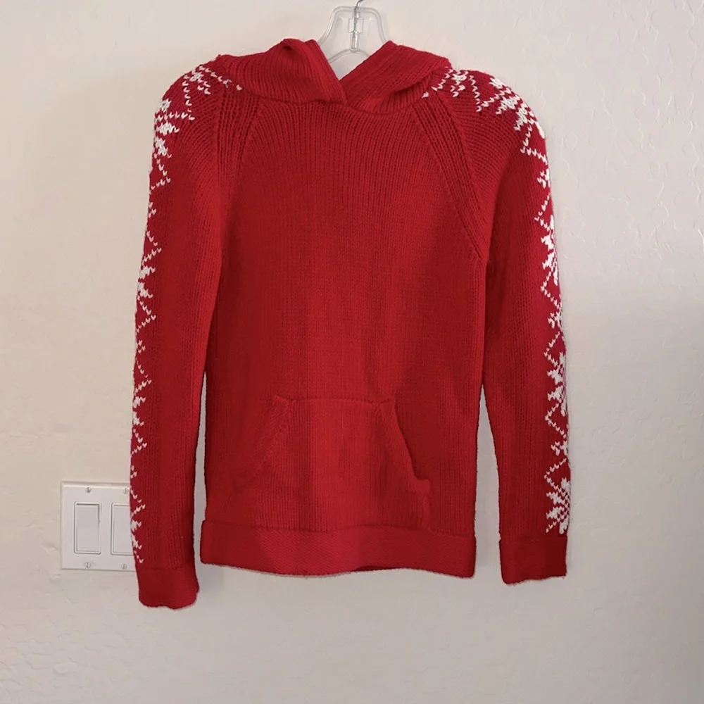 GAP KID CHRISTMAS SWEATER Hoodie KANGAROO POCKET SIZE XL (12) Red White silver